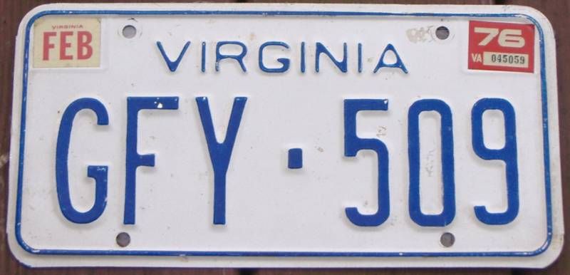 VINTAGE 1976 VIRGINIA LICENSE PLATE  V.G. SHAPE VA TAG  