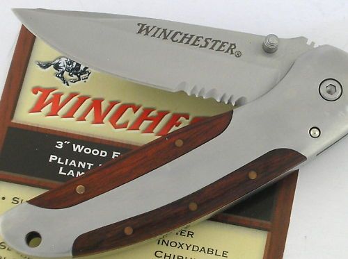 Winchester Clip Point Folder Wood Stainless Hdl Knife  