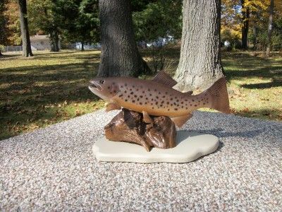  wood, hand carved, and hand painted 14 Trout on driftwood with wood 