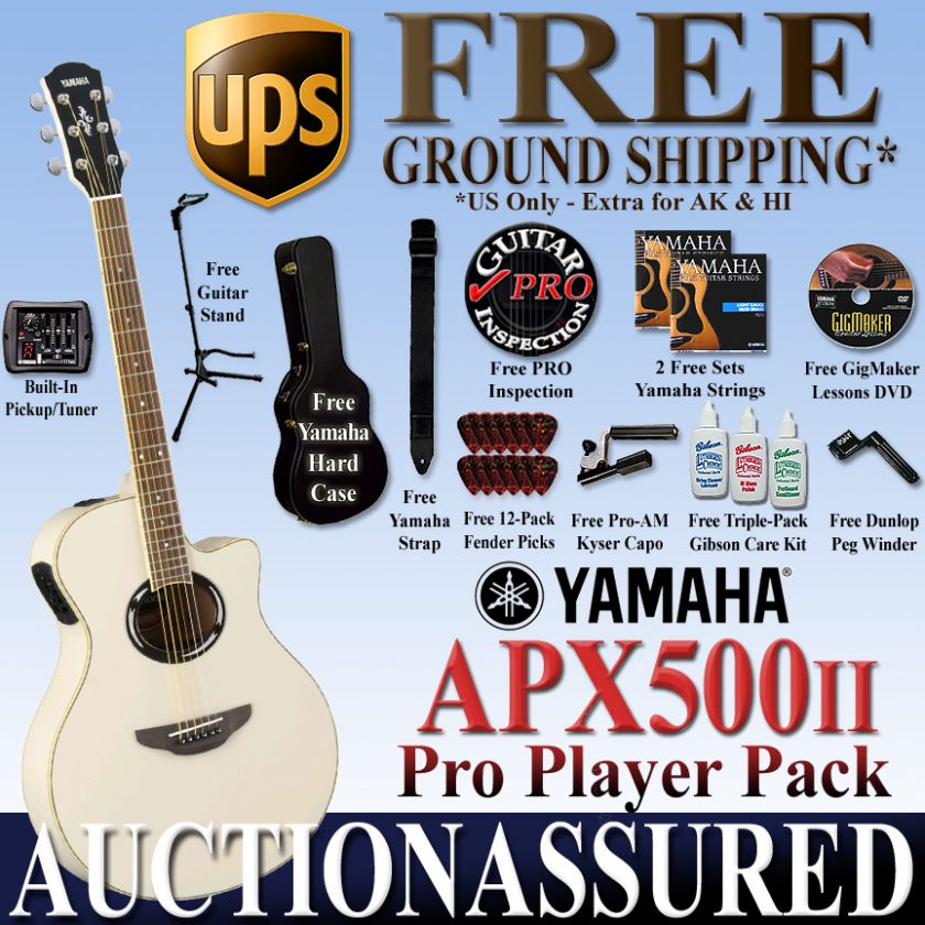 NEW WHITE YAMAHA APX500II APX 500 2 ACOUSTIC GUITAR PACKAGE  